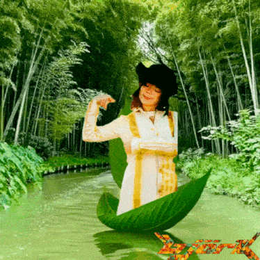 a painting of a woman in a boat with the letter x in the corner