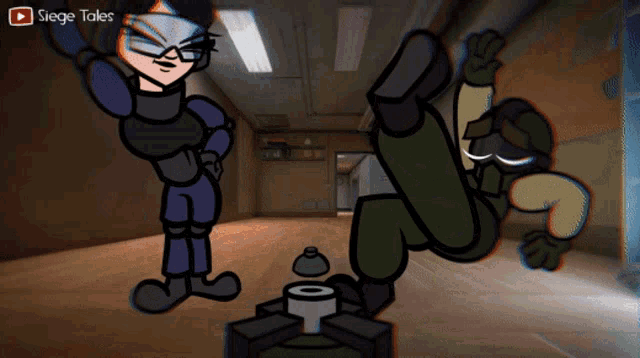 a cartoon of two soldiers with the words siege tales at the top