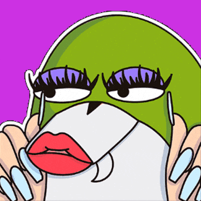 a cartoon of a woman wearing a green mask with a red lip