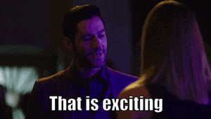 a man and a woman are standing next to each other and the man is saying that is exciting .