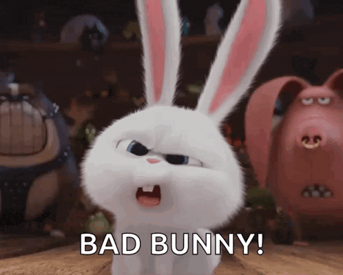 a bunny from the secret life of pets is looking angry and says bad bunny