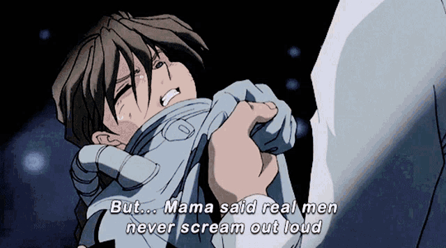 a cartoon of a man screaming with the words but mama said real men never scream out loud