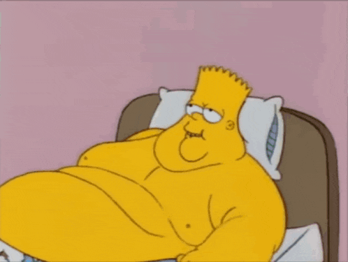 bart simpson is laying in bed with a broom in his hand
