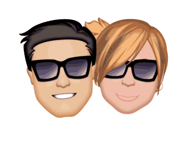 a man and a woman wearing sunglasses are shown on a white background