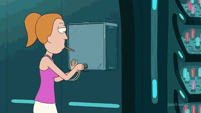 a cartoon of a woman smoking a cigarette with the words adult swim on the bottom left