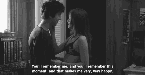 a black and white photo of a man and a woman with the caption " you 'll remember me and you 'll remember this moment