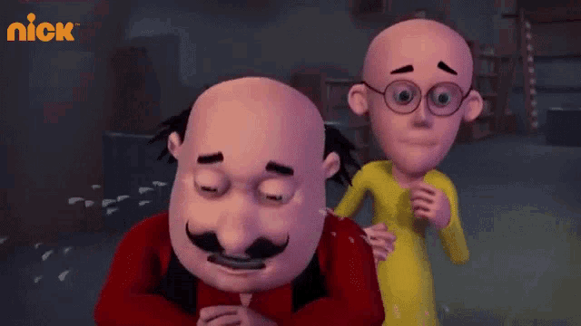a couple of cartoon characters are standing next to each other in a room .