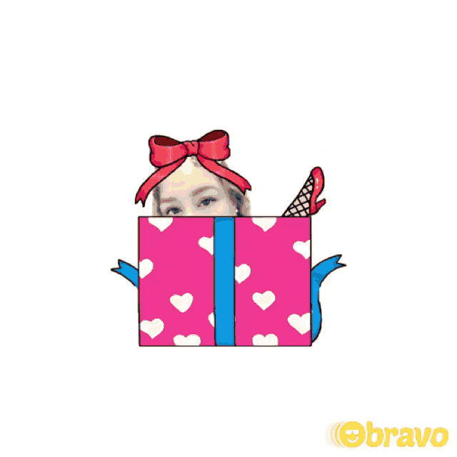 a woman is sticking her head out of a gift box