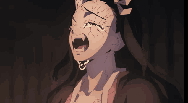 a close up of a girl with tears running down her face