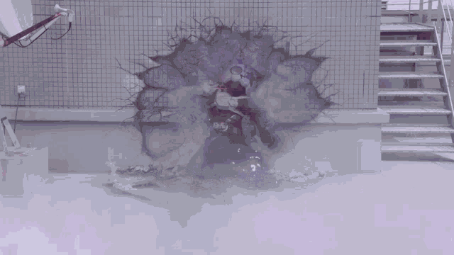 a purple light is coming out of a crack in the wall