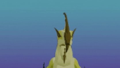 a pixel art of a bird with a long horn on its head .