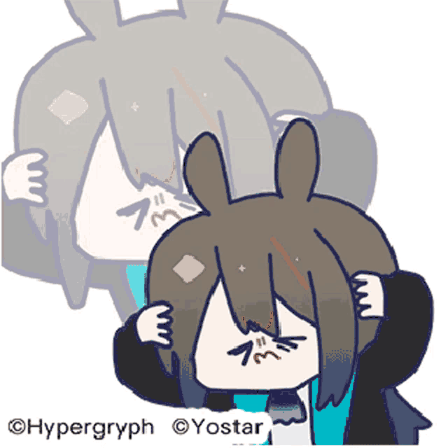 a cartoon drawing of a girl with bunny ears and the words hypergryph yostar on the bottom