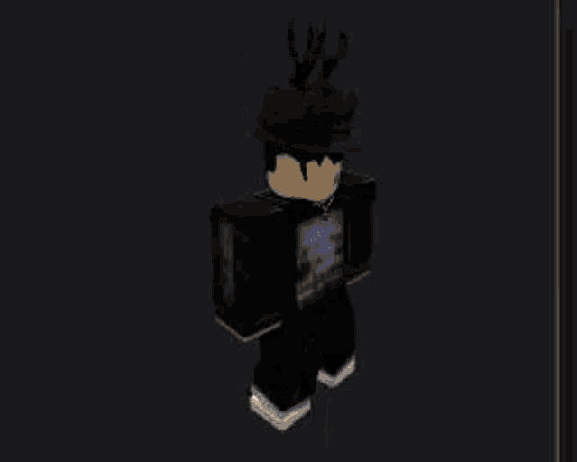 a roblox character wearing a hat and sunglasses is standing in the dark with a cursor pointing at him .