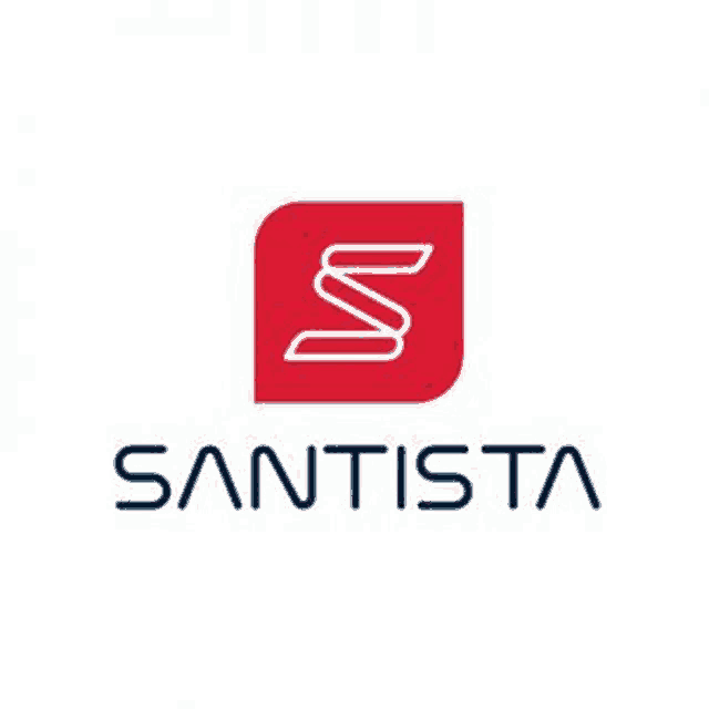 a logo for a company called santista with a red swirl in the middle .