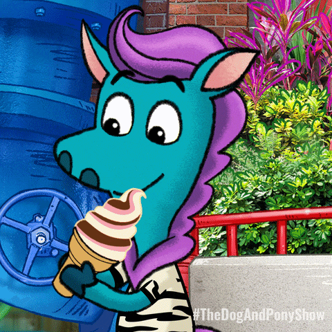 a cartoon of a horse eating a ice cream cone