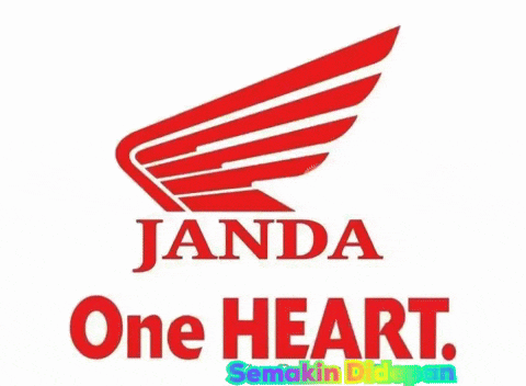 a red and white honda logo with the words one heart below it