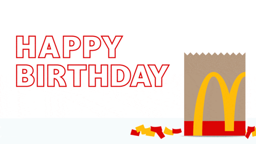 a mcdonald 's bag with confetti coming out of it says happy birthday