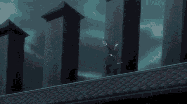 a person is standing on a roof with a red light coming out of it