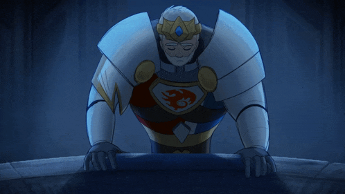 a cartoon of a man in armor with a dragon on his chest