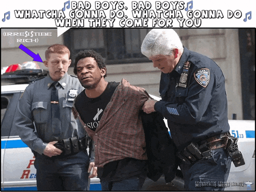 a police officer is holding a man in front of a police car