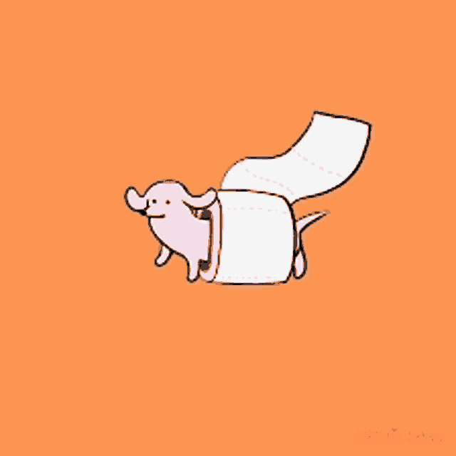 a drawing of a dog sticking its head out of a roll of toilet paper