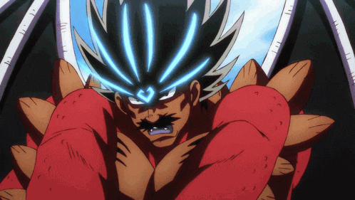 a cartoon character with a blue eye and a heart on his head