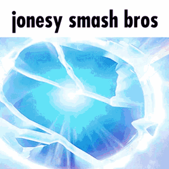 an advertisement for jonesy smash bros shows a blue and white background