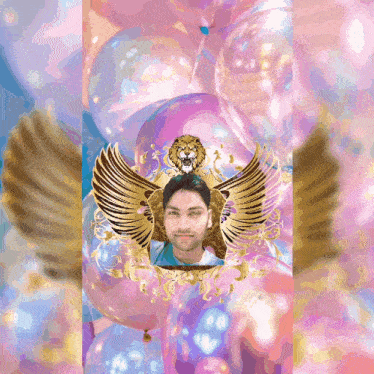 a picture of a man with wings and a lion