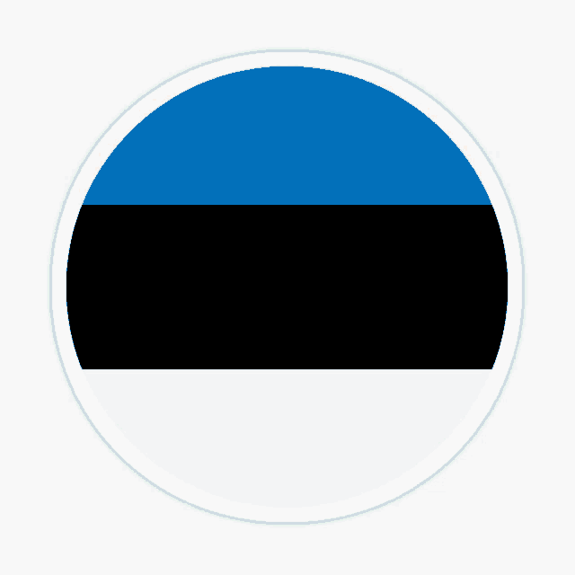 a blue black and white flag in a circle with a white border