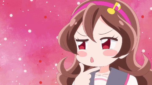 a cartoon girl with a pink headband and a yellow note in her hair
