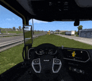 a daf truck is driving down a highway in a video game