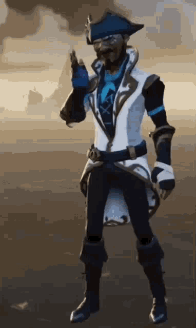 a man in a pirate outfit holds a gun