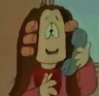 a cartoon character with a surprised look on her face