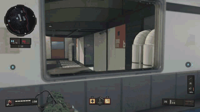 a screenshot of a video game shows a room with a sign that says " drop ship " on it