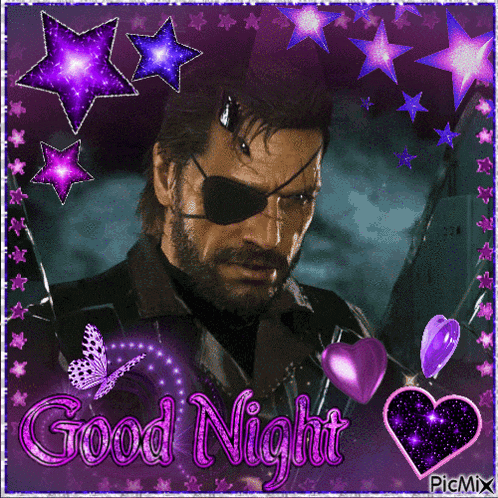a picture of a man with an eye patch and the words good night on it