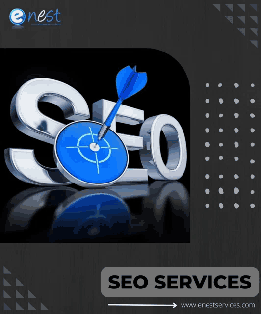 an advertisement for seo services shows a target with a dart in the center