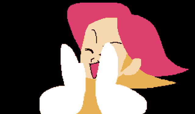 a pixel art of a girl with pink hair