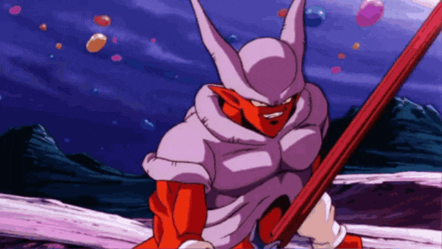 a cartoon character is holding a red pole