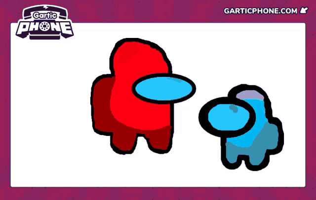 a red among us character and a blue among us character are on a gartic phone screen