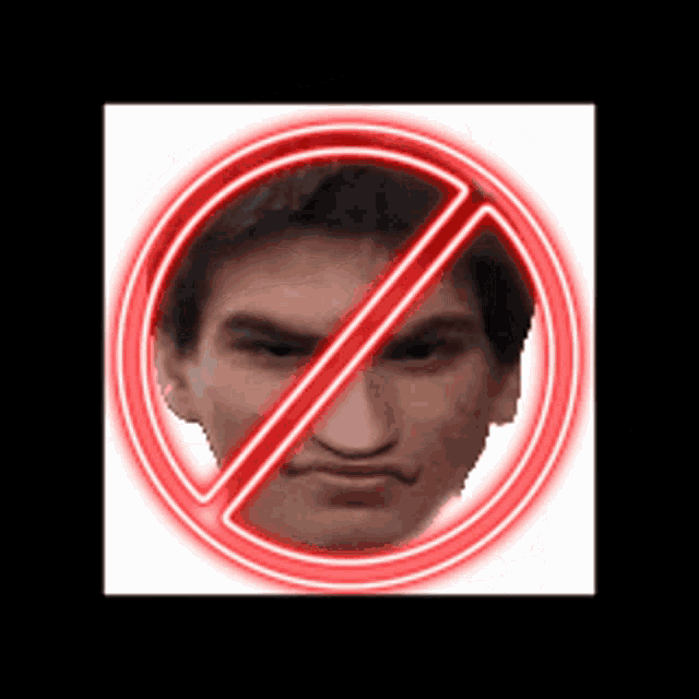 a man 's face is surrounded by a red circle with a slash through it