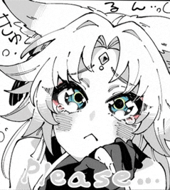 a black and white drawing of a girl with the word please on the bottom right