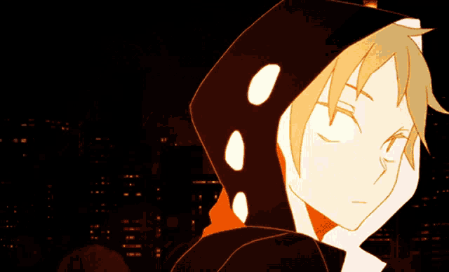 a drawing of a person with a black hood