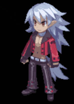 a pixel art of a boy with long white hair wearing a red jacket