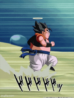 a cartoon of a fat man running with a blue belt