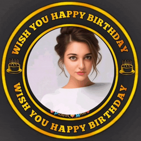 a picture of a woman is inside a circle that says wish you happy birthday