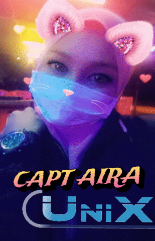 a picture of a woman wearing a mask with the words captiaira unix on the bottom