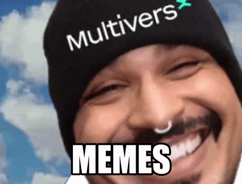 a man wearing a beanie that says " multivers " on it