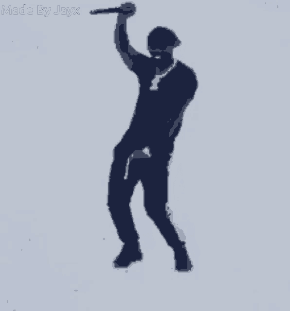 a silhouette of a man holding a microphone with the words made by jayx above him