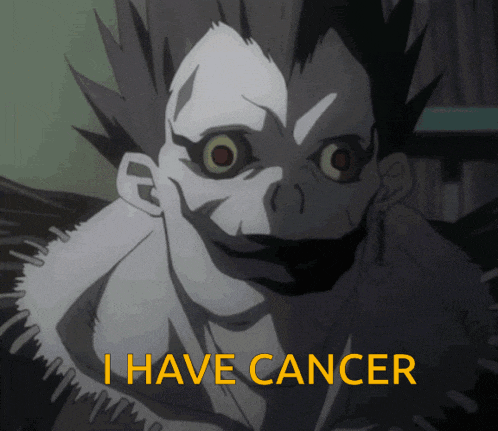 a picture of a monkey with the words " i have cancer " on the bottom