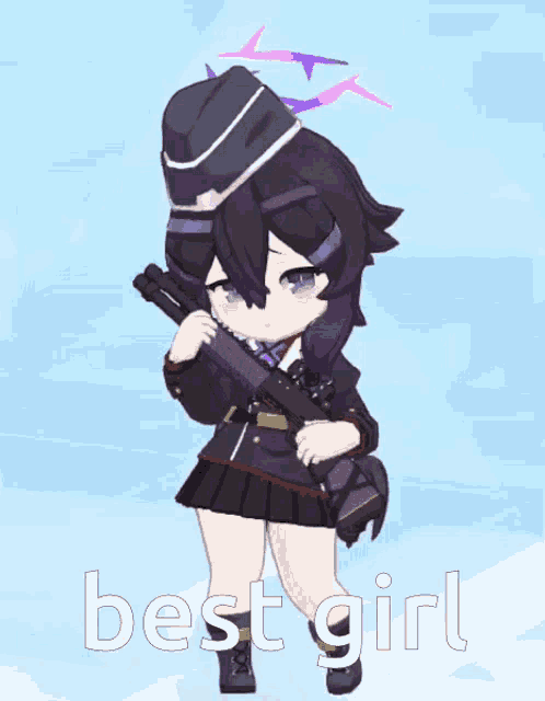 a picture of a girl with a gun and the words best girl on the bottom